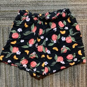 H&M Girls Size 12 Black Shorts with Peach and Leaf Pattern